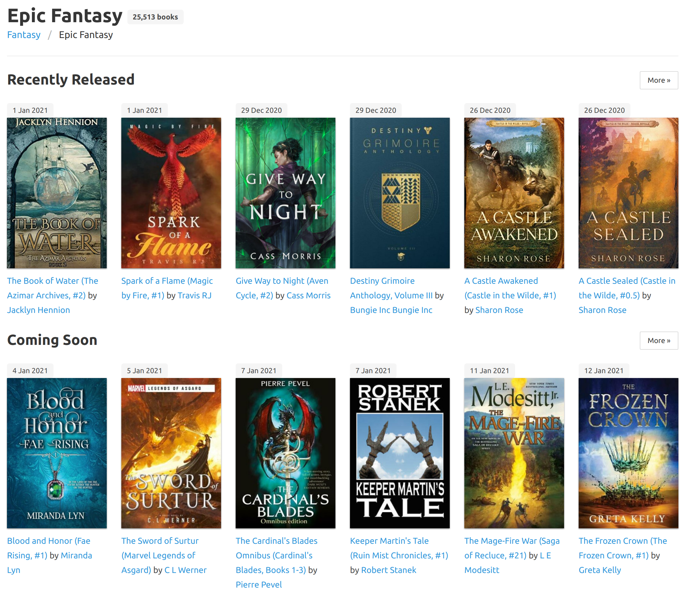 Epic fantasy genre page